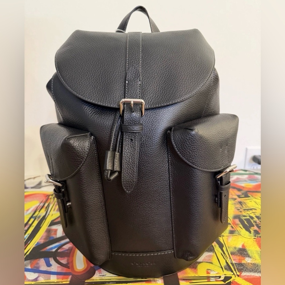 Coach Warner Laptop Black Pebbled Leather Backpack Silver Hardware CW210